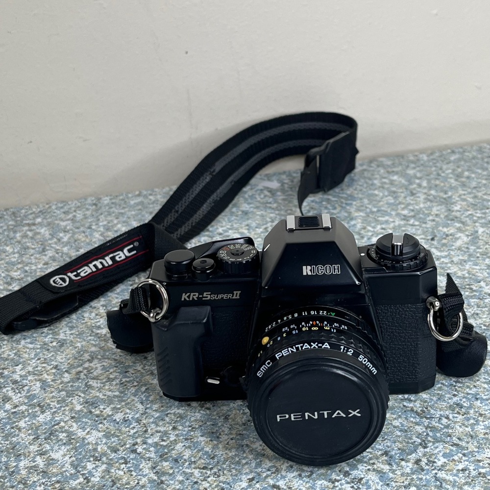 Ricoh KR-5 Super II 35mm SLR Camera Pentax-A 50mm f/2 Lens Tamrac Strap Japan